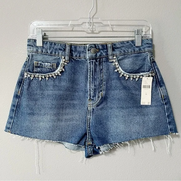 Anthropologie Pilcro Lover Crystal Embellished Denim Jean Shorts Size 26 NEW - Picture 6 of 14